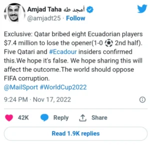 Qatar vs Ecuador bribe